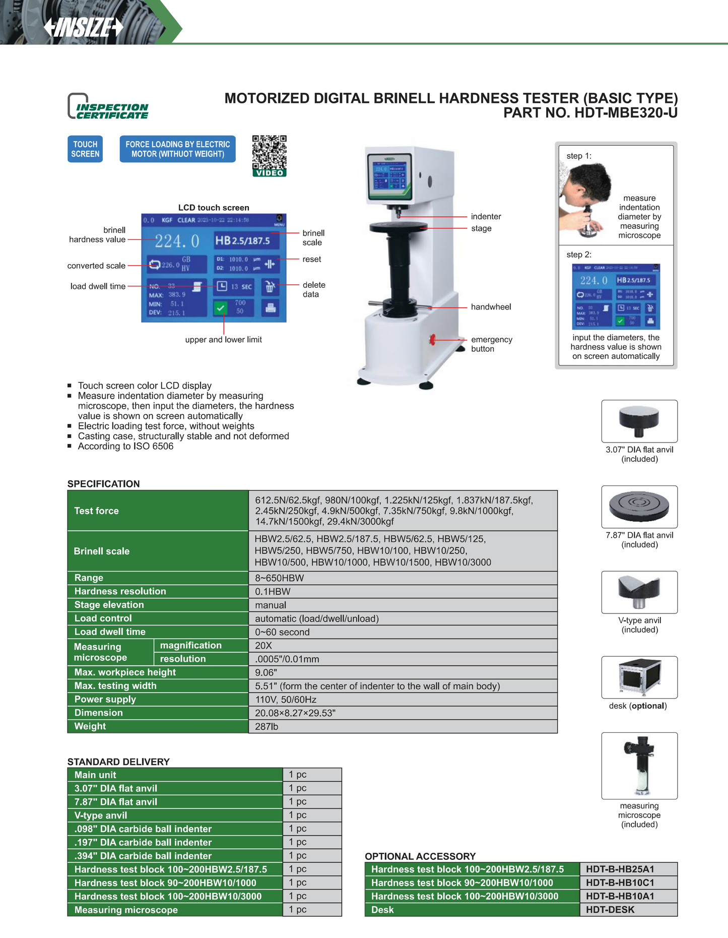 INSIZE Hardness Tester (Brinell) With Optical Magnification: 20X