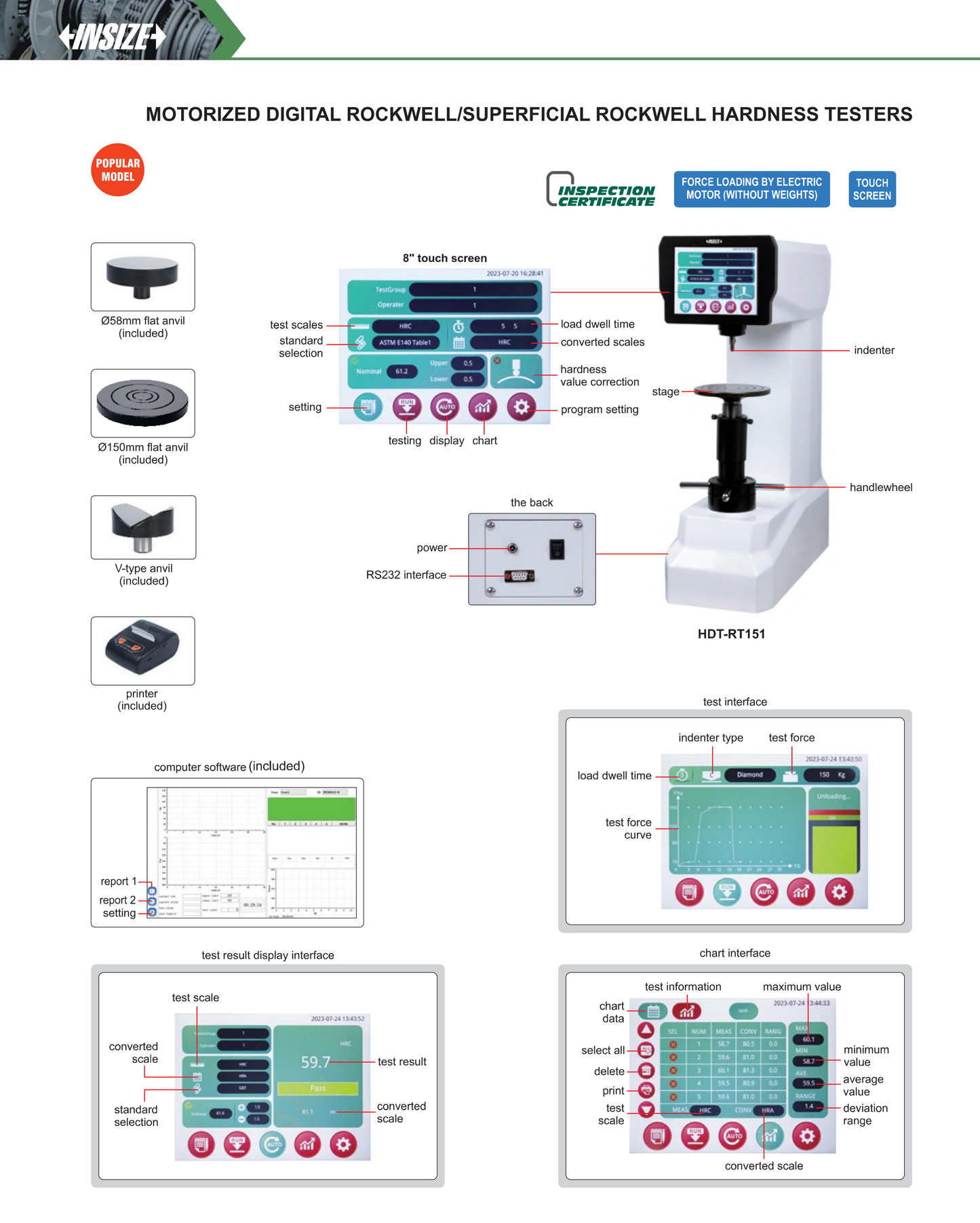 INSIZE Digital Rockwell Hardness Tester (Benchtop, Diamond Indenter)